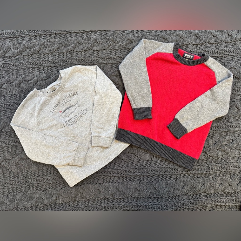 OshKosh B'gosh Red & Gray Raglan Knit Sweater & Outdoor Kids Long Sleeve Tee 4T